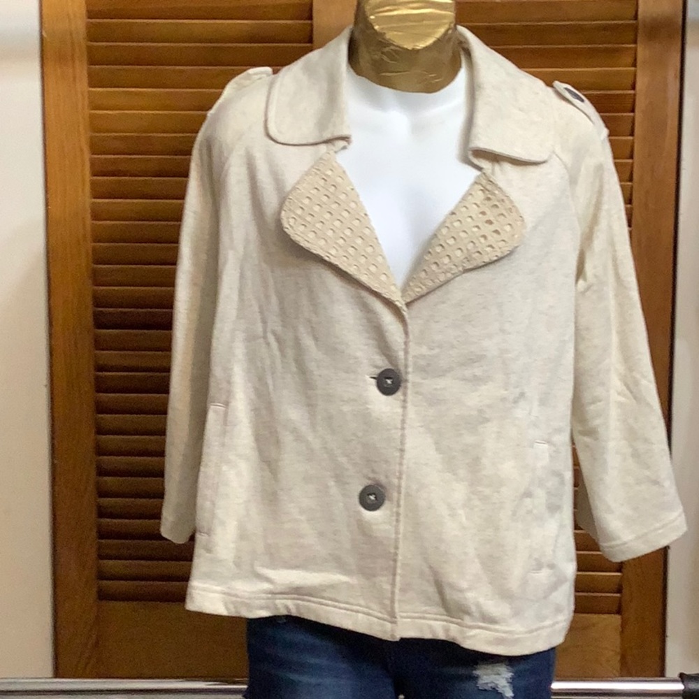 Zowy Gray and Cream Button-Up Jacket W/Waffle Trim